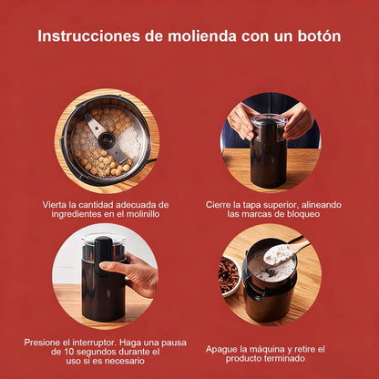 "Molino de café portátil de acero inoxidable, mini molinillo eléctrico, máquina de molienda en seco, trituradora de polvo."