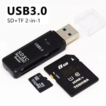 Lector de tarjetas 2 en 1 para TF/SD, lector USB de alta velocidad para cámaras.