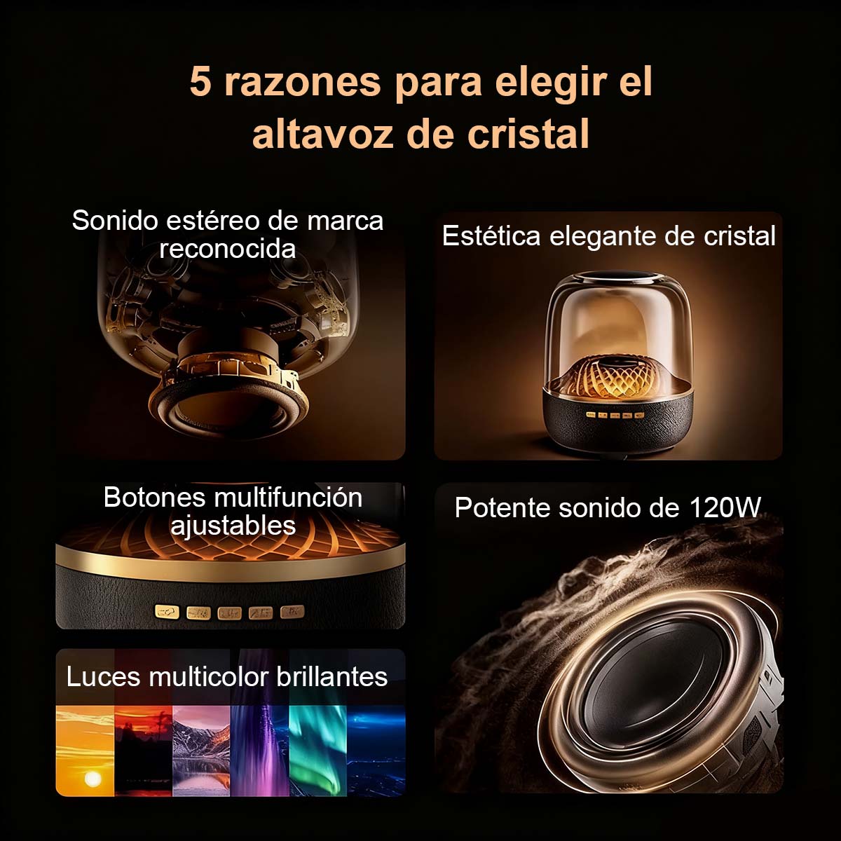 Altavoz Bluetooth inalámbrico tope de gama estilo Harman, altavoz de escritorio para el hogar, con control por voz y diseño de cristal; subwoofer inteligente de bajos profundos.