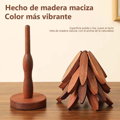 Manteles individuales de madera de haya, decorativos y resistentes al calor; ideales como posavasos, salvamanteles o base para ollas y tazones en el hogar.