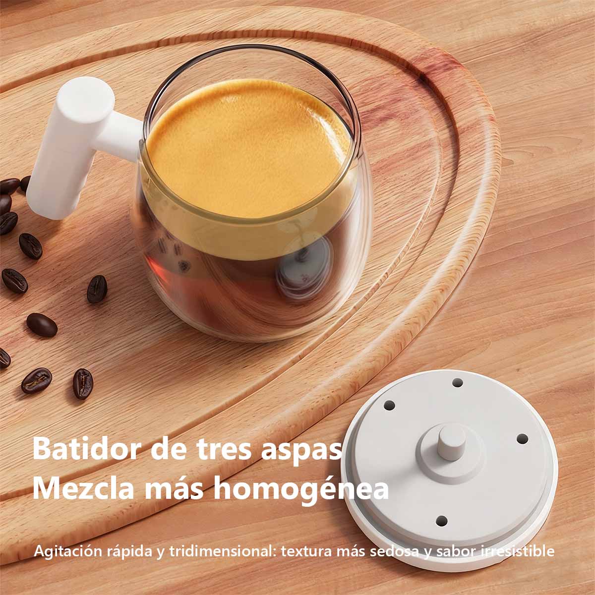 Vaso mezclador de vidrio totalmente automático y recargable, portátil, para café y leche en polvo, con mezcla silenciosa, vaso agitador ideal para oficina.
