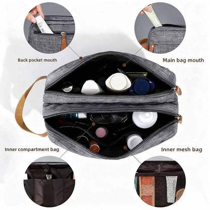 Bolso de aseo de alta gama, gran capacidad, bolso de mano portátil para viajes, con compartimentos organizadores, estuche para maquillaje.