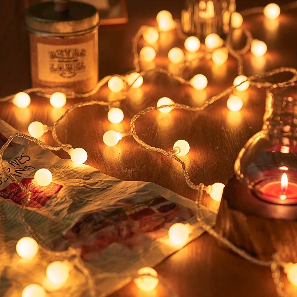 „LED svetelný reťazec s bublinkovými guľami, farebné svetlá, vonkajšie záhradné vodotesné dekoratívne svetlá na kempovanie a tienidlo.“