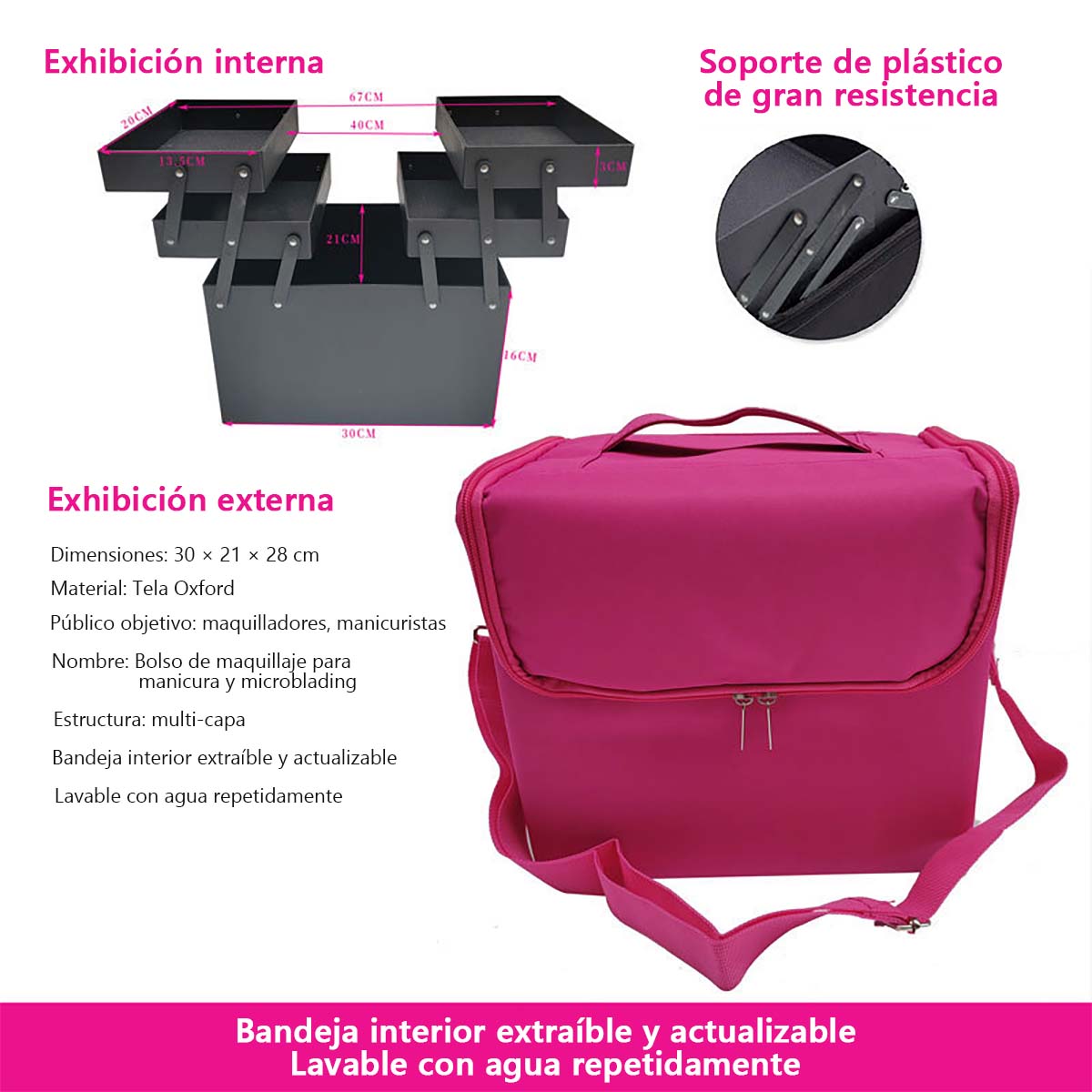 **Bolsa de maquillaje plegable de gran capacidad, maletín de maquillaje portátil y multifuncional, caja de almacenamiento de varias capas para herramientas de belleza y micropigmentación.**