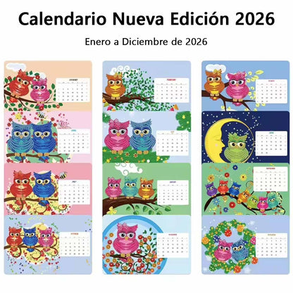 El nuevo calendario de mesa de diamantes 2026, pintura de diamantes hecha a mano, calendario de dibujos animados con cristales adhesivos.