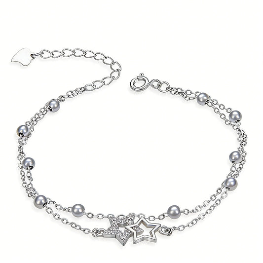 Pulsera doble de historia estelar para mujer, estilo coreano, lujo ligero y delicado, diseño exclusivo de estilo "ins", nueva colección con piedras incrustadas.