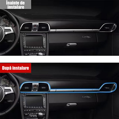 Lumini ambientale auto multicolore, cu fir rece, USB, controlate vocal, fără cablare, bandă decorativă wireless pentru iluminare atmosferică în mașină