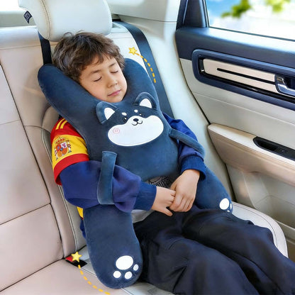 Almohada de viaje para niños en el asiento trasero del automóvil, almohada de apoyo para cuello y cintura, diseño anti-ahogo con adorables personajes de dibujos animados, ideal para dormir durante viajes.