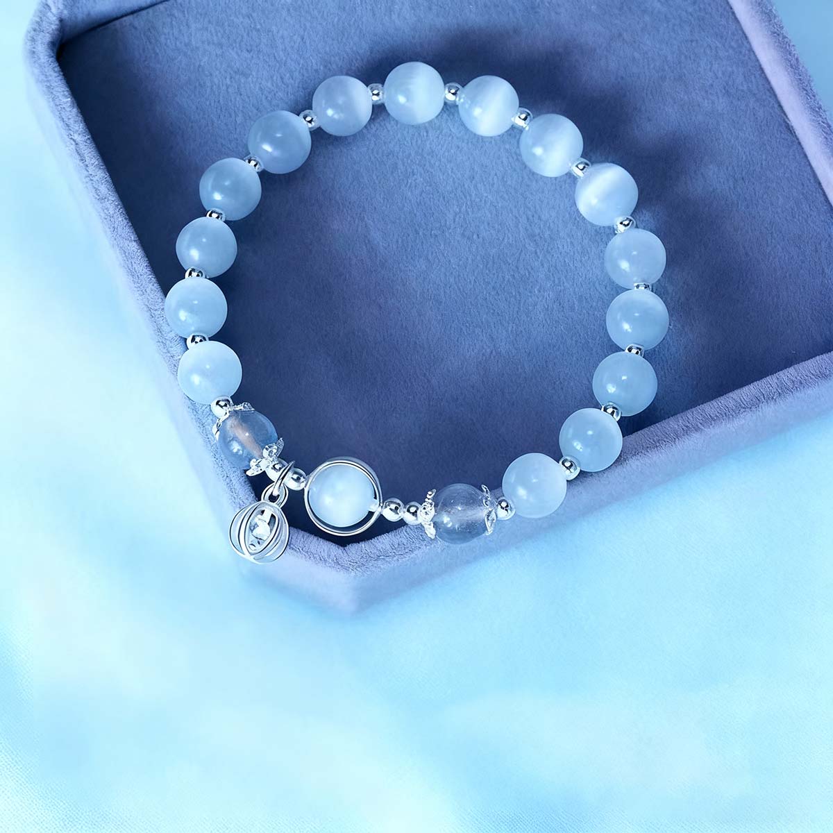 Pulsera de ópalo para mujer, pulsera de aguamarina, pulsera de piedra lunar gris, pulsera de cristal natural, accesorio de mano con estilo versátil y elegante.