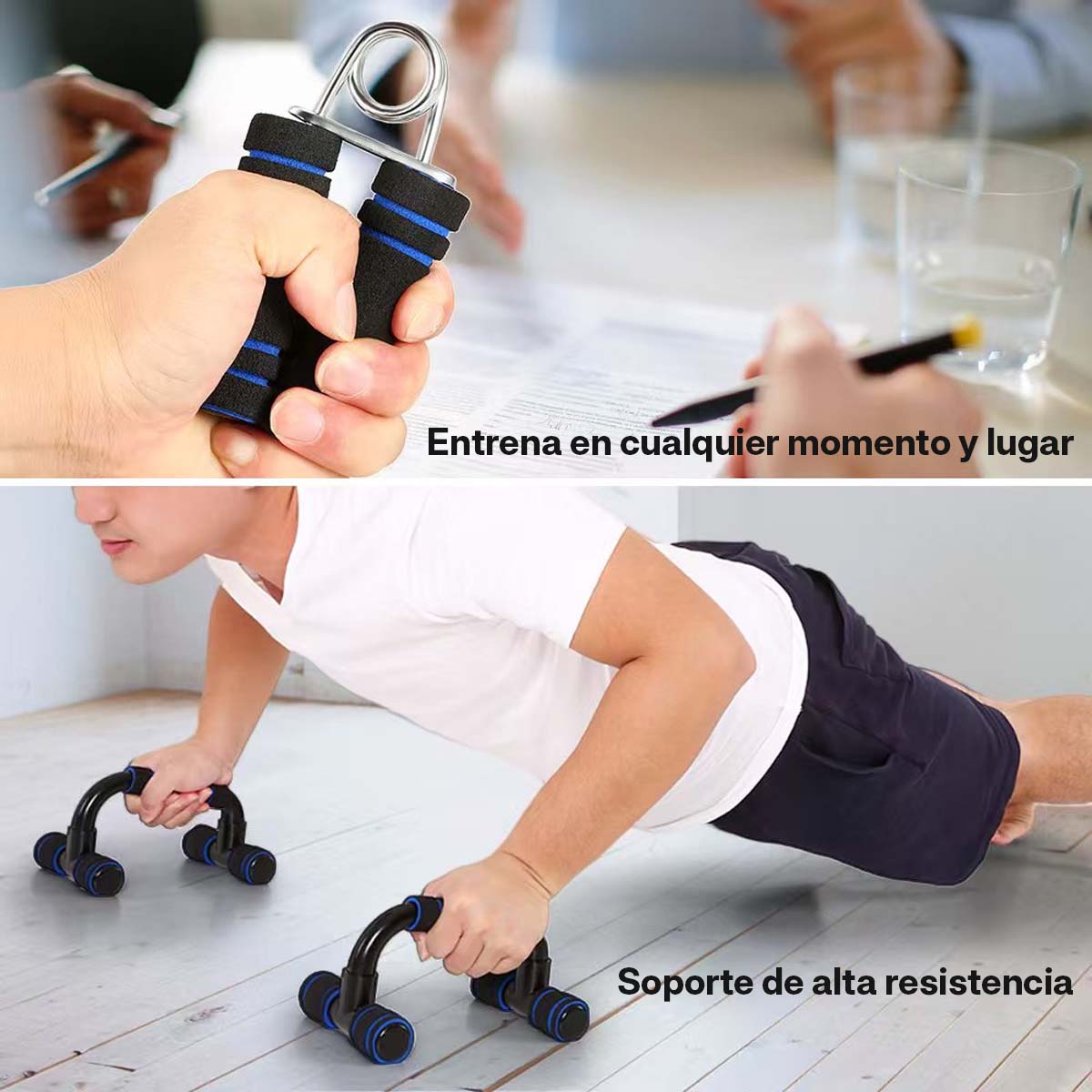 Kit de Entrenamiento Abdominal: Rueda Abdominal + Soporte para Flexiones con Empuñaduras Esponjosas.