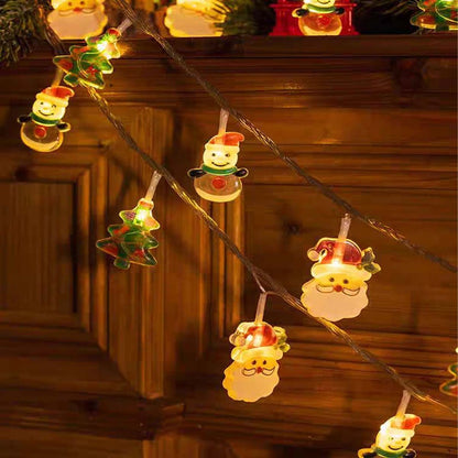 Guirnalda LED navideña con figuras de muñeco de nieve y Papá Noel, luces intermitentes de personajes de dibujos animados, decoración luminosa para escenas de fiestas.