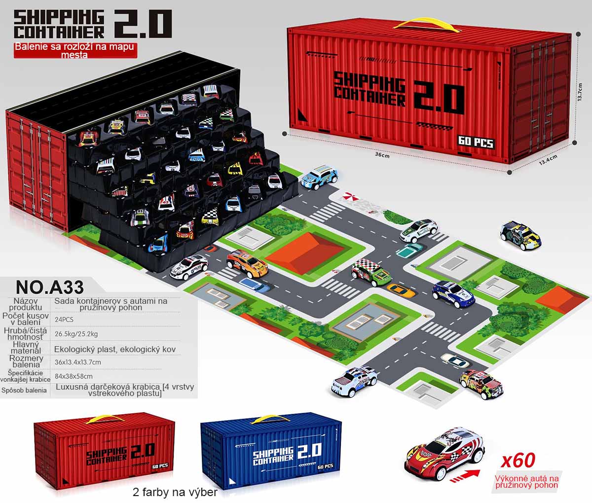 Detská darčeková sada kovových kontajnerových áut – realistické malé autíčka s pohonom na spätný ťah a mini parkoviskom, ideálne pre chlapcov.