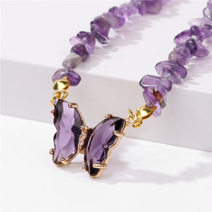 Pulsera de cristales de amatista morada natural de doble capa, para mujeres, de alto nivel, con diseño apilable y cuentas entrelazadas.
