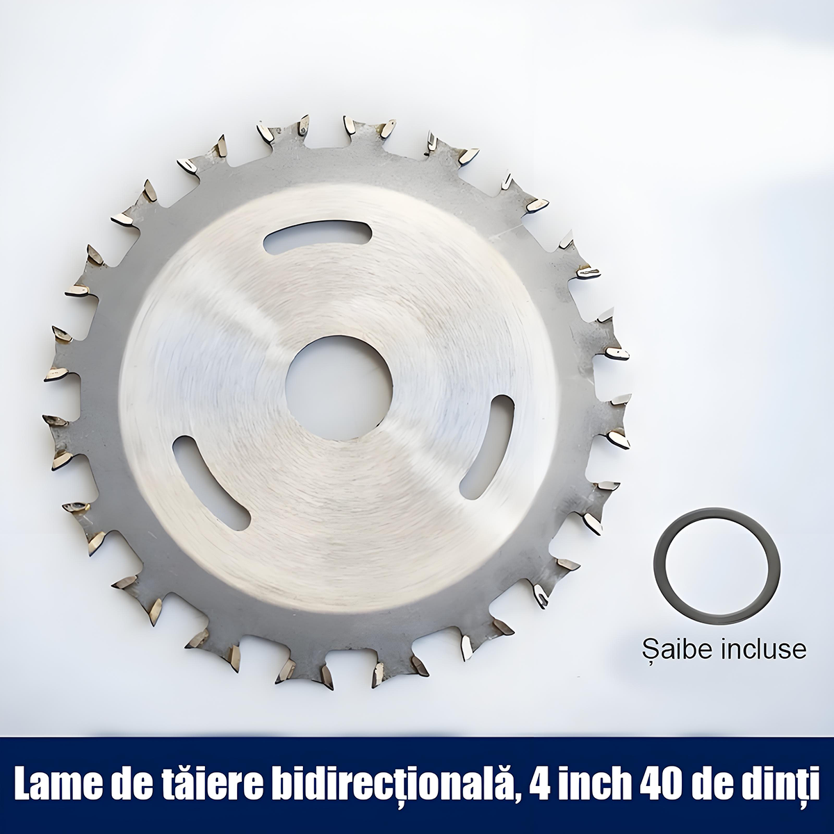 Lamă de ferăstrău pentru tâmplărie, dințată dublu-sens, 4 inch, din aliaj dur cu particule de diamant, specială pentru plăci ecologice fără vopsire, tăiere fără crăpături și fără asperități.