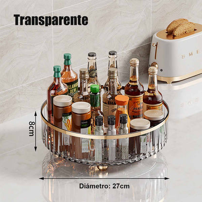 Elegante estante giratorio de almacenamiento, plato giratorio transparente para cocina, soporte de especias y salsas, organizador de almacenamiento para mesa de cocina y sala.