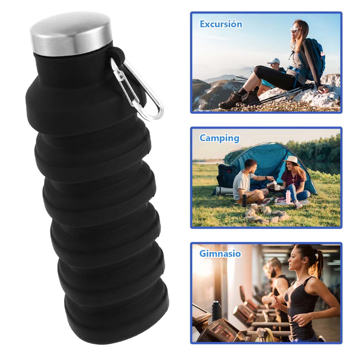Vaso plegable de silicona para uso diario, bestseller: ideal para deporte y aire libre, botella térmica extensible, resistente a altas temperaturas.