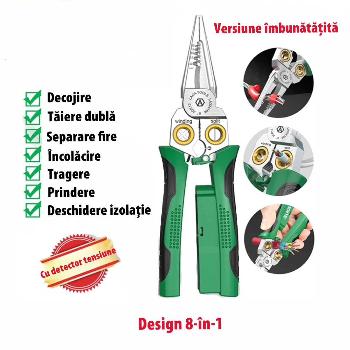 Multifuncțional clește de decojit din oțel inoxidabil, clește pentru îndepărtarea fibrelor optice, clește de tăiat cabluri, foarfece pentru cabluri electrice, clește de presiune pentru electricieni.