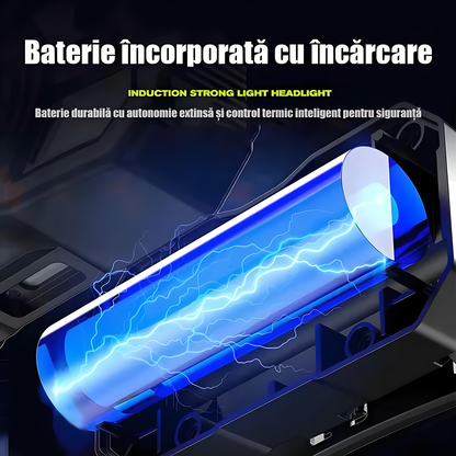 Lampă frontală inteligentă cu senzor, multifuncțională, cu multiple surse de lumină, reîncărcabilă, pentru exterior.