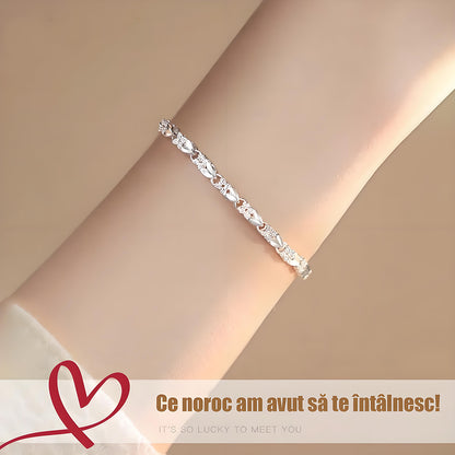 Brățară din argint pur, design exclusiv trifoi și inimioară, bijuterie modernă și delicată.
