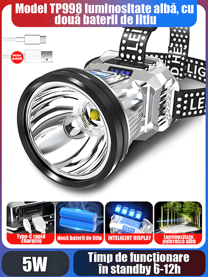 Lampă frontală cu senzor, super-luminată, reîncărcabilă, pentru exterior, lanternă tip cască, iluminare fără mâini pentru pescuit nocturn și alpinism, autonomie îndelungată