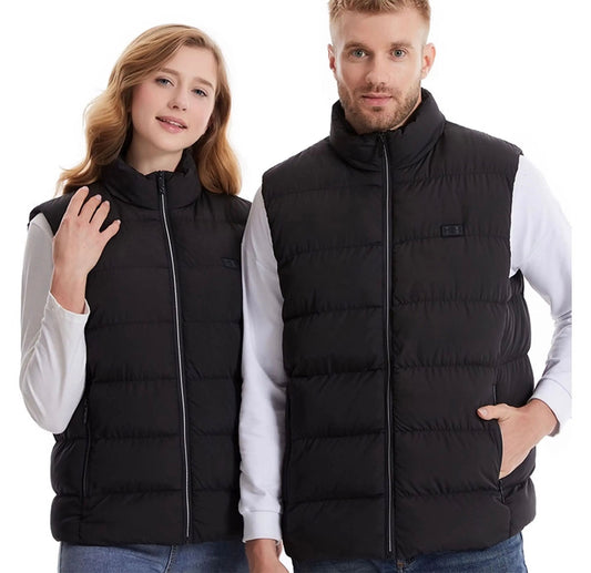 Chaleco térmico de invierno para hombre con doble interruptor y 9 zonas de calefacción, calentamiento inteligente con grafeno, cuello alto y diseño grueso, alimentado por batería.