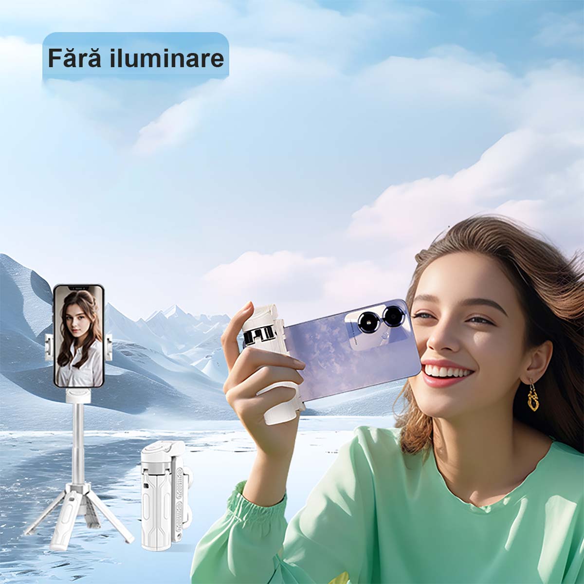 Noua versiune super mini a batonului de selfie | Ușor de transportat, universal, cu trepied cu 4 picioare, un dispozitiv magic pentru fotografii cu telefon, rotire la 360 de grade.