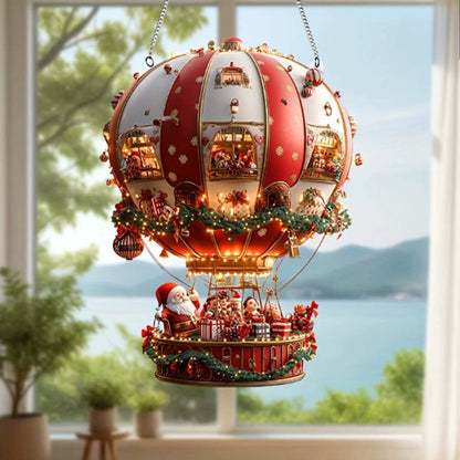 Colgante para espejo retrovisor de coche: Globo aerostático de Santa Claus, adornos navideños para árbol de acrílico.