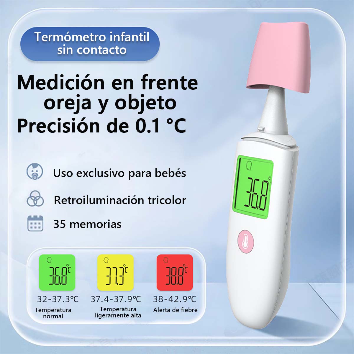 Termómetro frontal para uso doméstico, termómetro Bluetooth para oído, termómetro infrarrojo de doble uso frente-oído