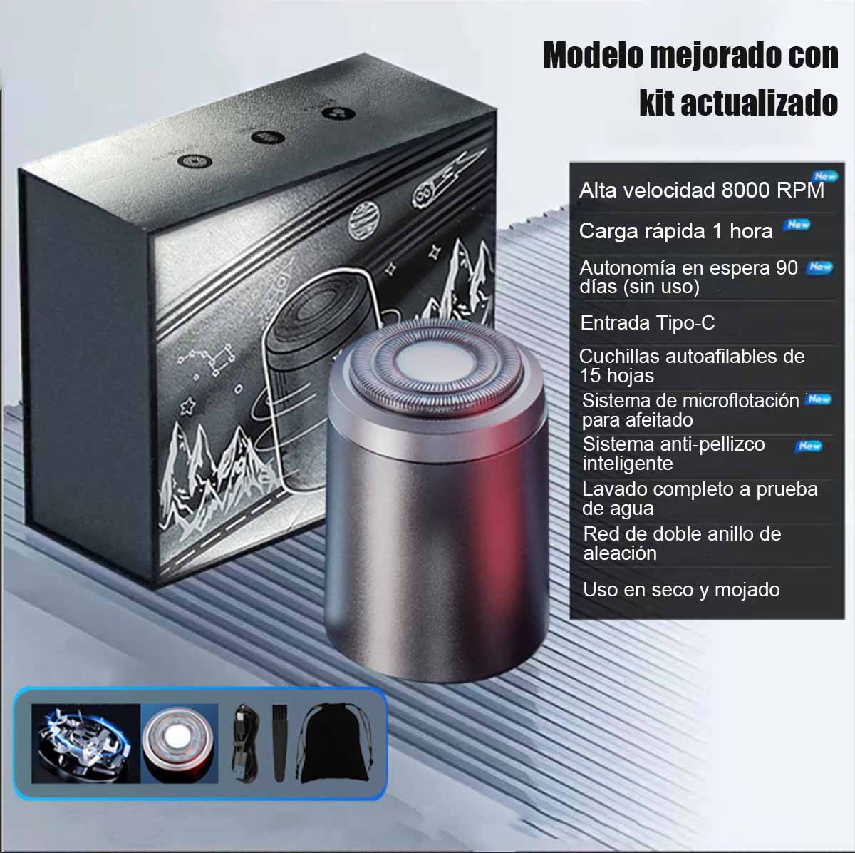 Afeitadora eléctrica mini recargable, lavable en su totalidad, portátil para viajes y coche, diseñada para hombres.