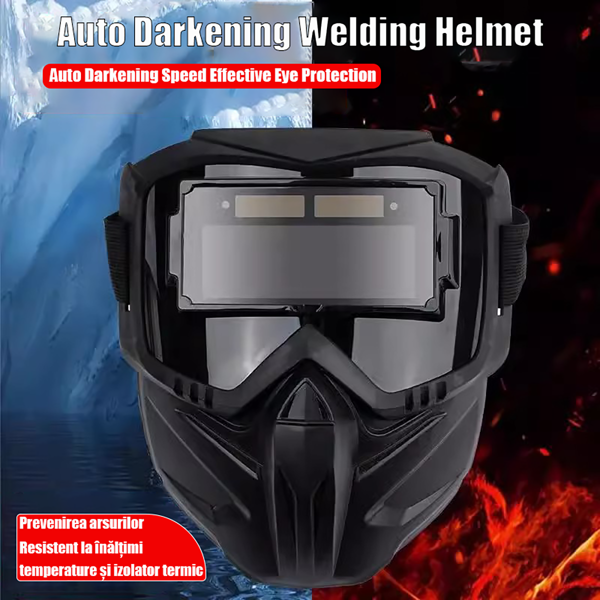 Mască de proteză pentru sudură, cu întunecare automată, pentru față completă, anti-lumină puternică, anti-căldură, model separat, respirabilă, termoizolantă și protecție oculară.