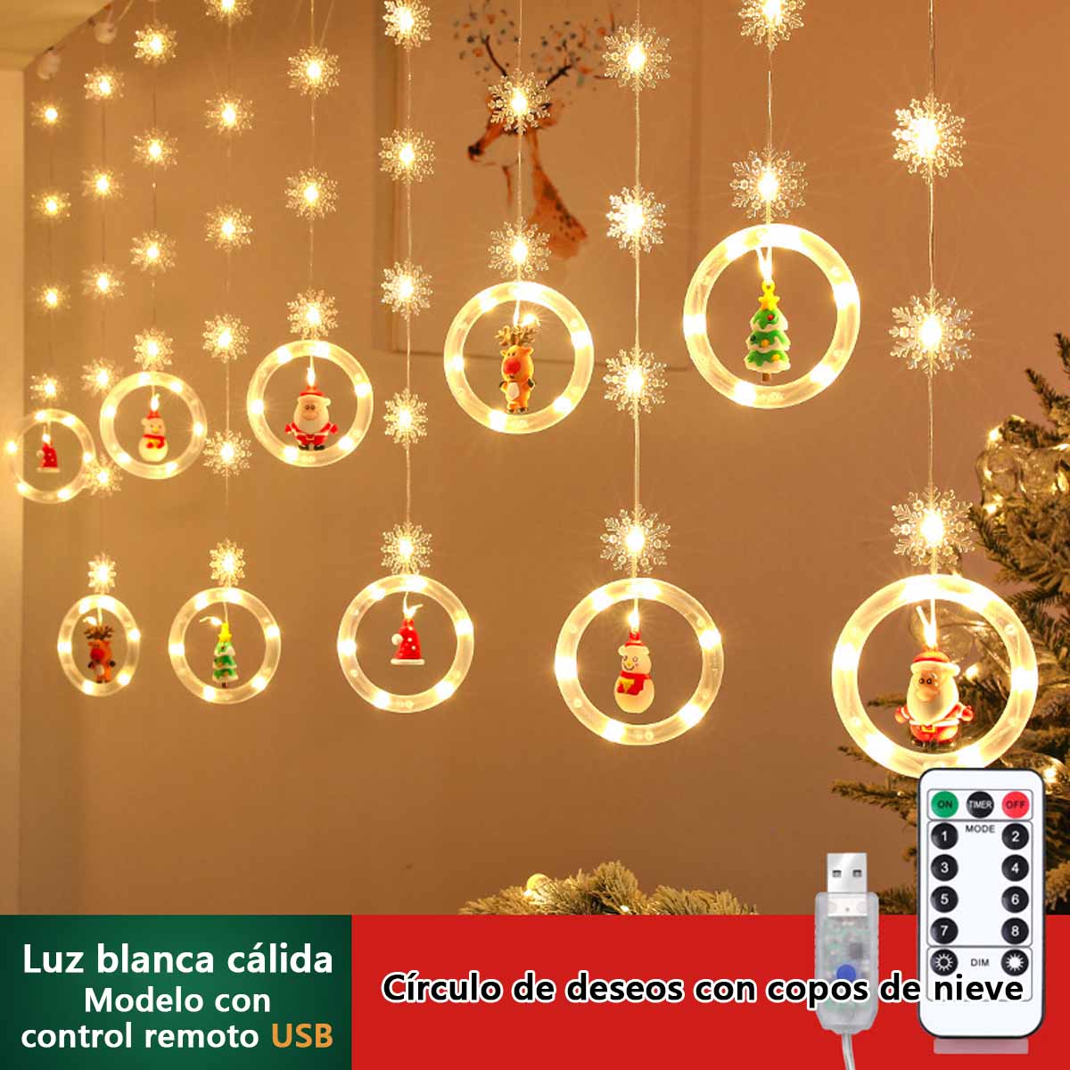 Luces de estrella para decoración navideña, guirnalda luminosa LED para habitación, cortinas y ambiente festivo