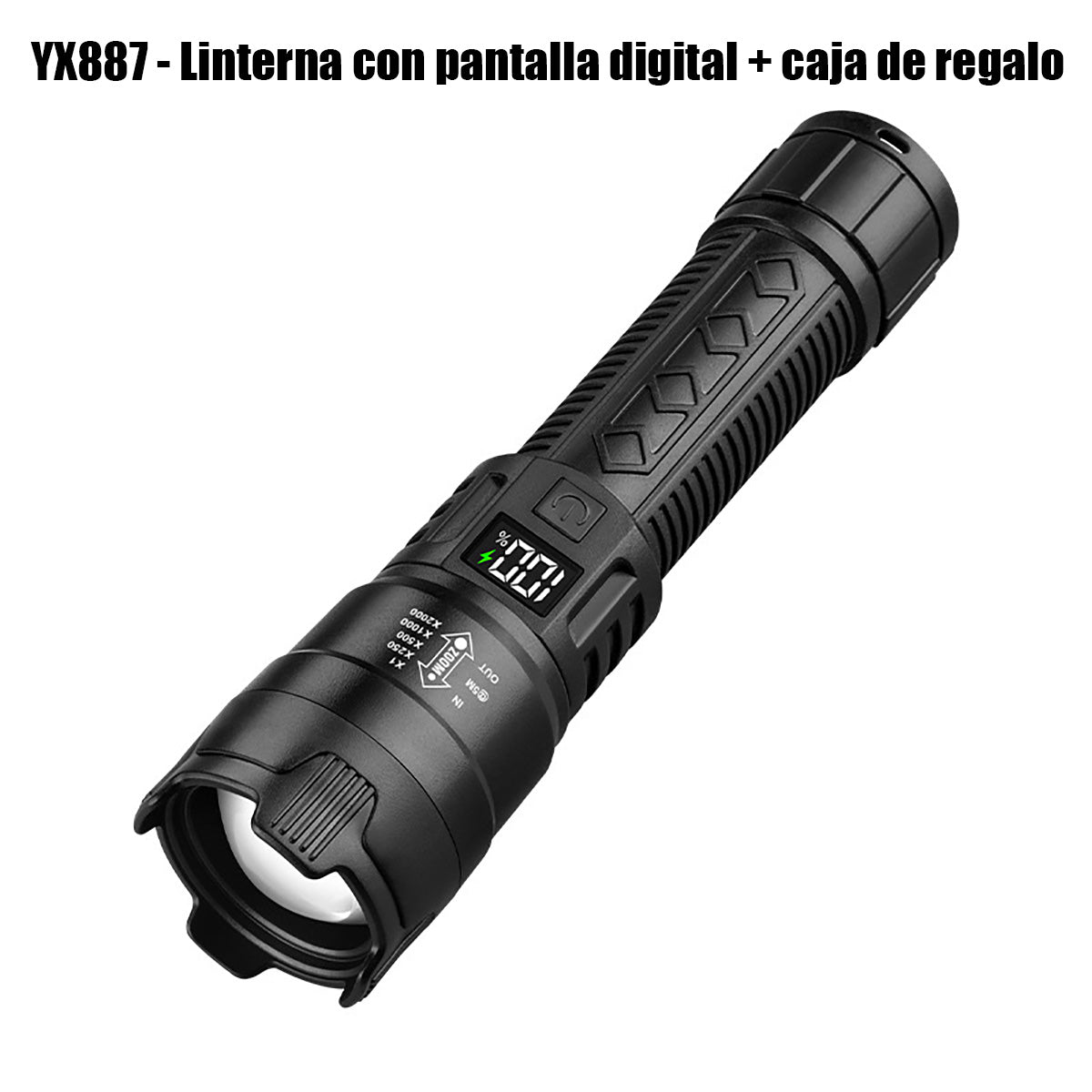 “Linterna de alta potencia recargable, portátil, de larga duración, para exteriores, de alcance lejano, resistente al agua, multifuncional y súper brillante para uso doméstico.”