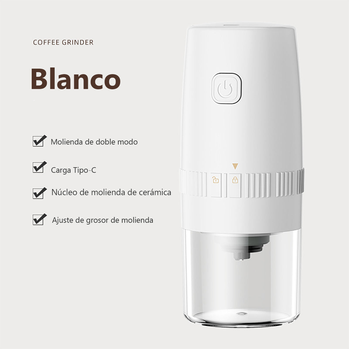 Molino de café eléctrico portátil, molinillo de café doméstico, molino automático pequeño, molinillo de granos para cereales y legumbres, máquina de molienda en seco