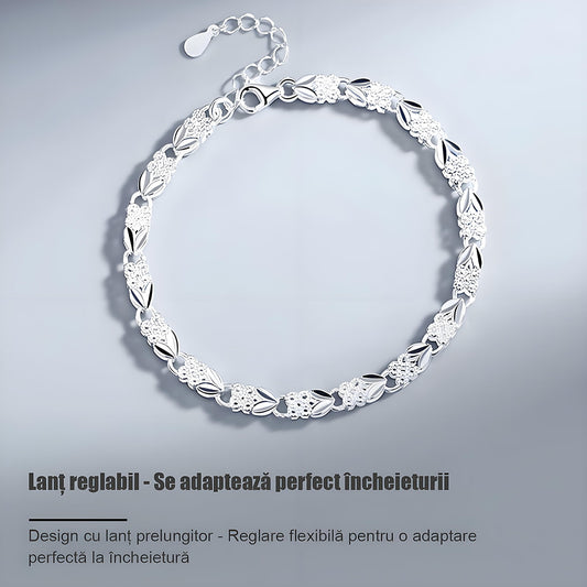 Brățară din argint pur, design exclusiv trifoi și inimioară, bijuterie modernă și delicată.