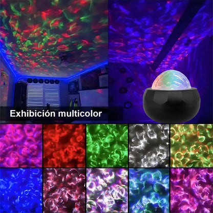 Lámpara estrellada 5V Aurora Boreal LED — proyector, luz nocturna ambiental, pequeña bola mágica, lámpara festiva con efecto de ondas de agua para cabecera de cama.