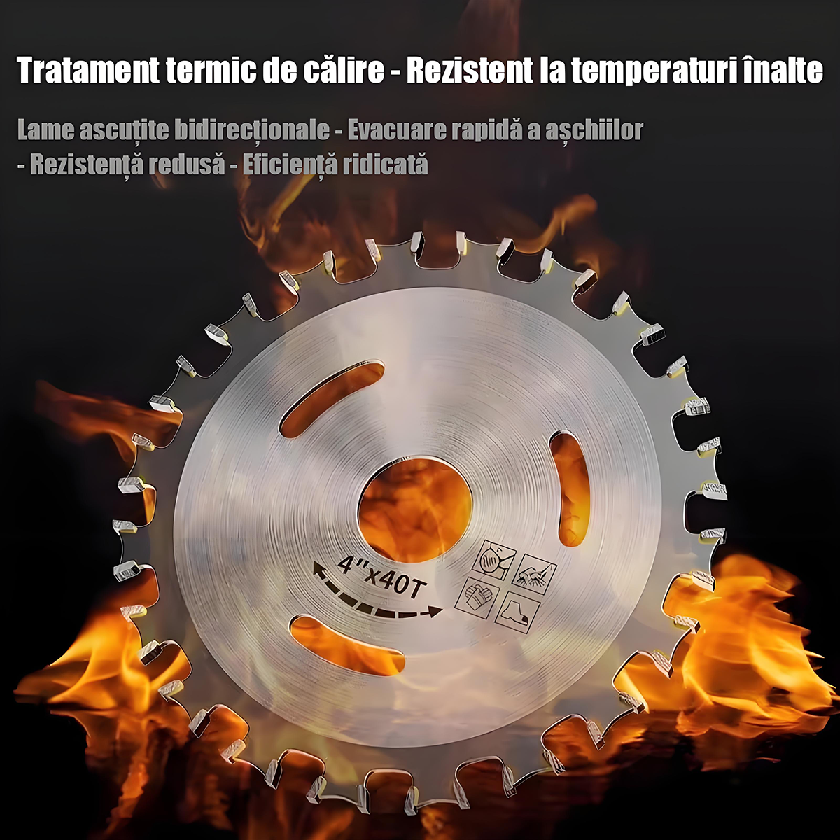 Lamă de ferăstrău pentru tâmplărie, dințată dublu-sens, 4 inch, din aliaj dur cu particule de diamant, specială pentru plăci ecologice fără vopsire, tăiere fără crăpături și fără asperități.