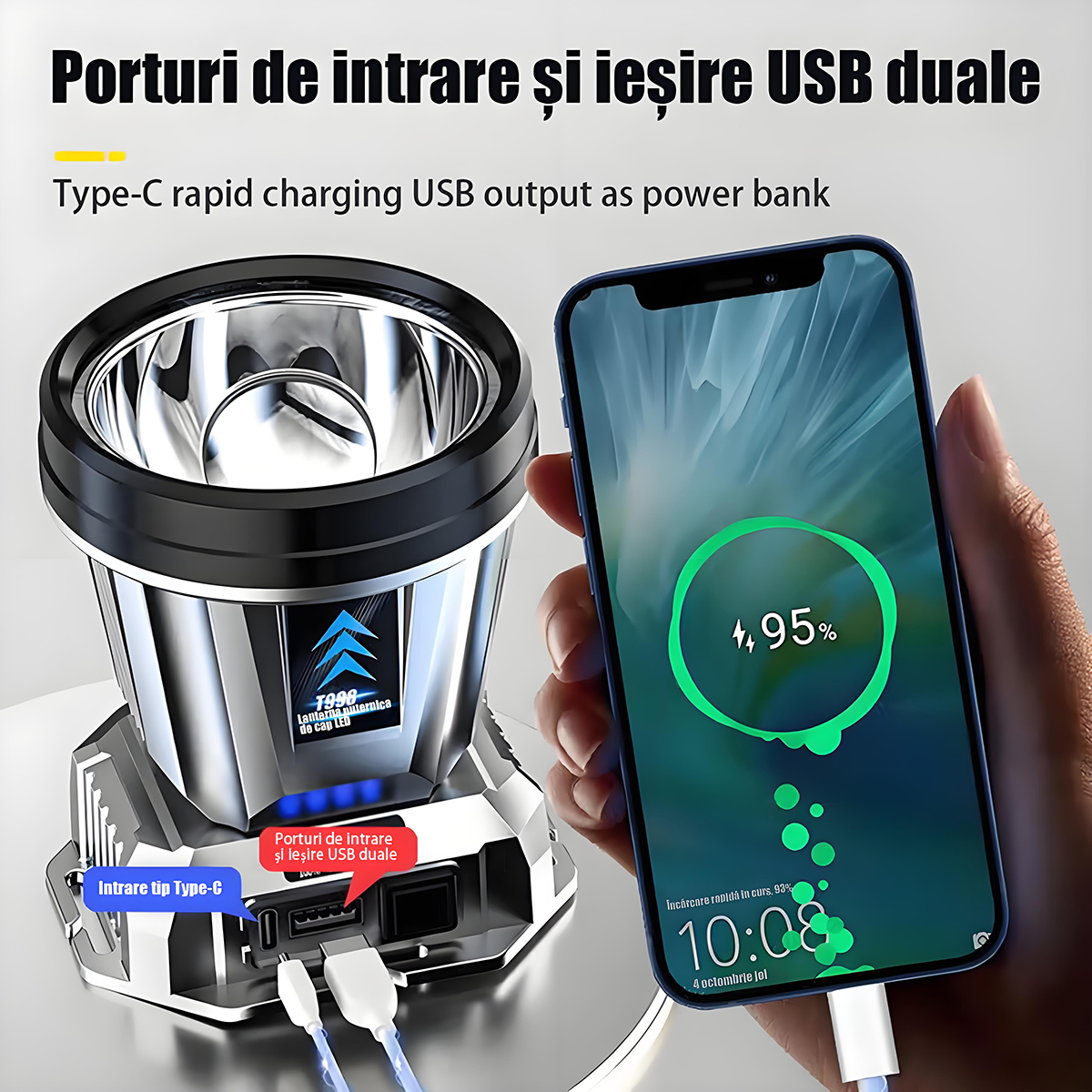 Lampă frontală cu senzor, super-luminată, reîncărcabilă, pentru exterior, lanternă tip cască, iluminare fără mâini pentru pescuit nocturn și alpinism, autonomie îndelungată