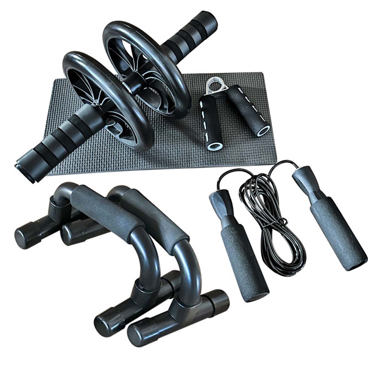 Kit de Entrenamiento Abdominal: Rueda Abdominal + Soporte para Flexiones con Empuñaduras Esponjosas.