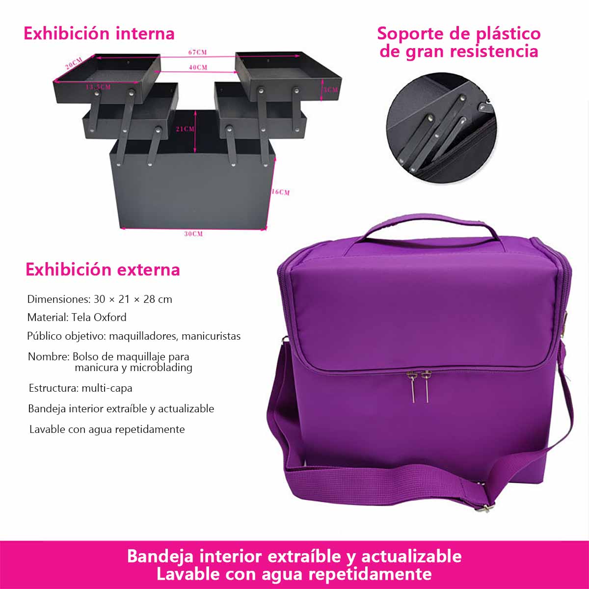 **Bolsa de maquillaje plegable de gran capacidad, maletín de maquillaje portátil y multifuncional, caja de almacenamiento de varias capas para herramientas de belleza y micropigmentación.**